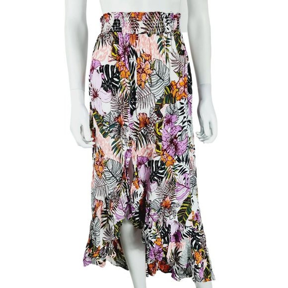 River Island Dresses & Skirts - River Island Multicolour Floral Asymmetric Skirt Sz S Elastic Waist